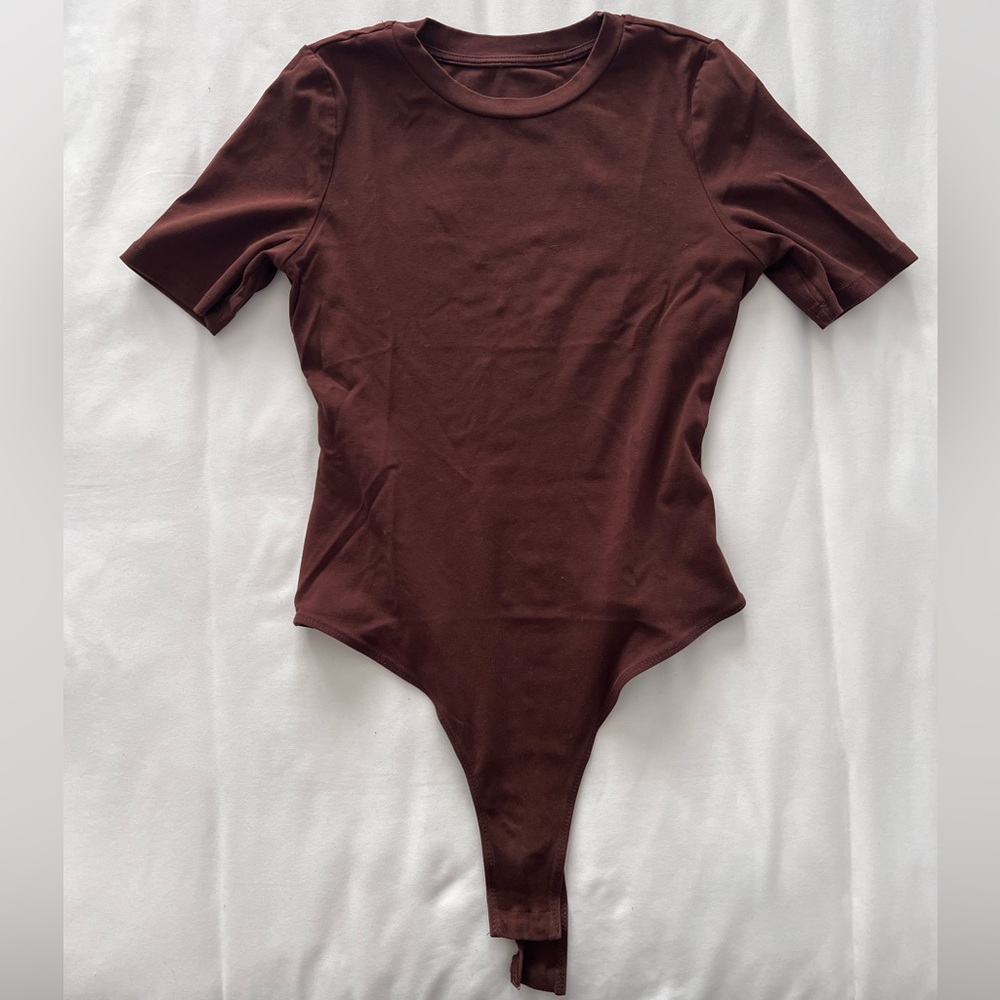 SHEIN Chocolate Brown Short Sleeve Bodysuit